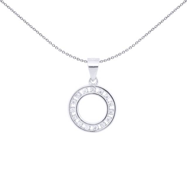 Jewelco London Rhodium Silver Round CZ Channel Set Circle of Life Charm Pendant - APD218