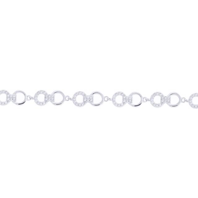 Jewelco London Rhodium Silver Round CZ Handcuff Halo Chain Bracelet - ABB215