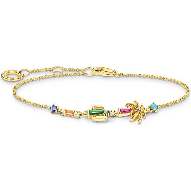 Thomas Sabo A2150-488-7-L19V Vergoldetes Armband mit Kaktus Palme u. bunten Steinen
