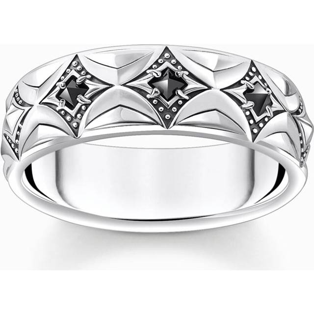 Thomas Sabo Silver blackend band ring with rhombus pattern and zirconia black TR2453-643-11-56 - black/silver-coloured