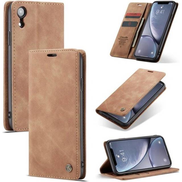 CASEME iPhone Xr plånboksfodral i läder - khaki