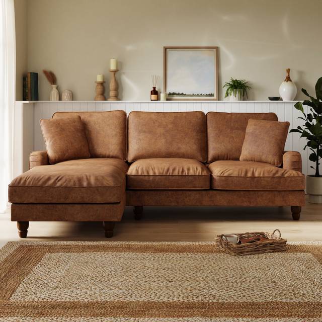 Beatrice Relaxed Faux Leather Corner Chaise Sofa - Tan
