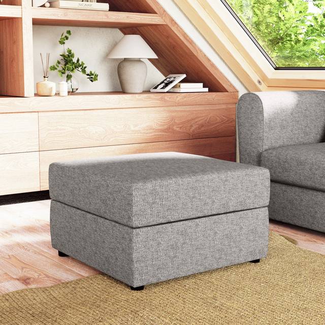 Square Tonal Weave Storage Footstool - Natural