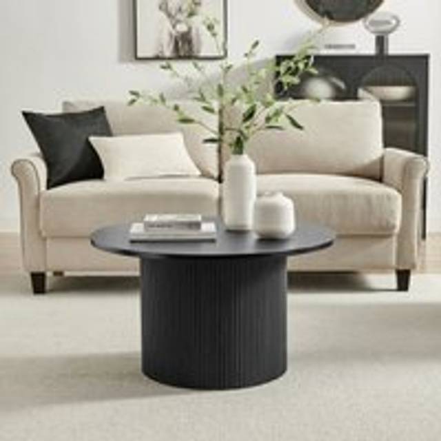 Penrose black 80cm round wooden pedestal coffee table scandi japanese
