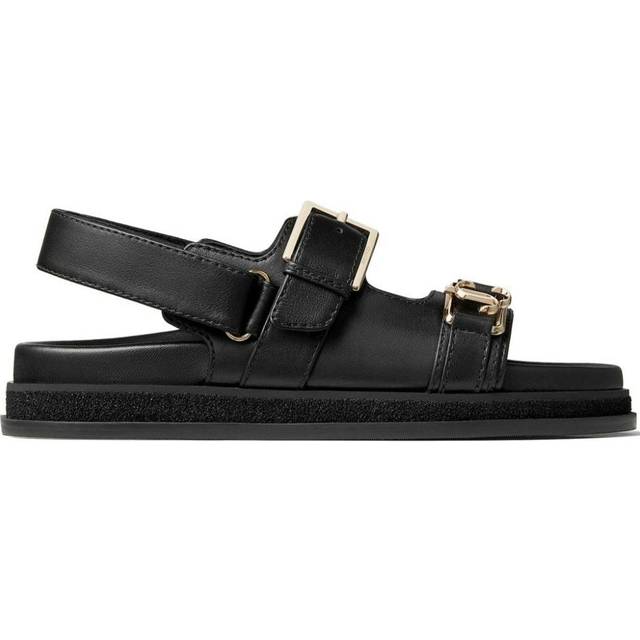 Jimmy Choo Black Elyn Flat Sandals - BLACK/GOLD - IT 35