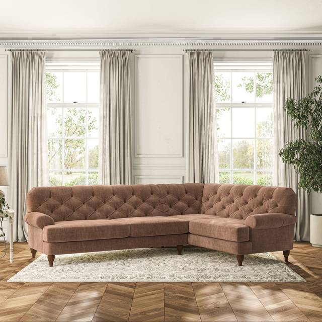 Canterbury 4 Seater Corner Sofa - Tonal Plush Chenille Soft Clay