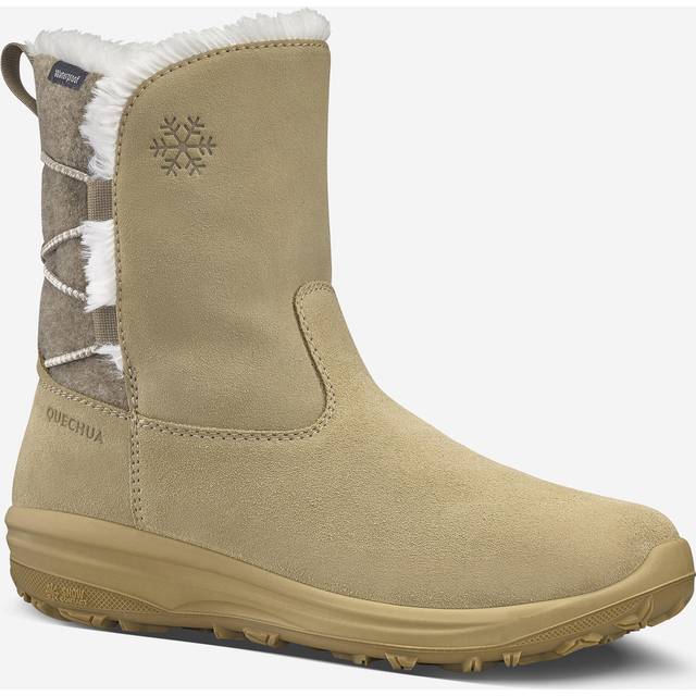 Women's Warm And Waterproof Leather Hiking Boots Nh500 Mid Leather - Beige