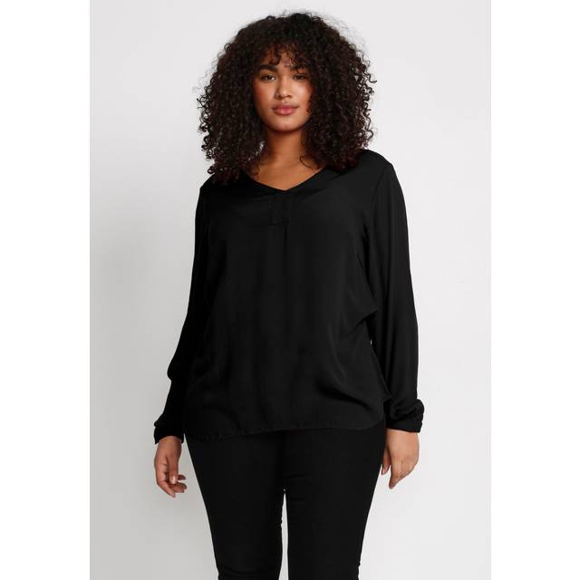 Kaffe Curve, Blouses, female, Black, 8XL, Black Deep V-Neck Blouse