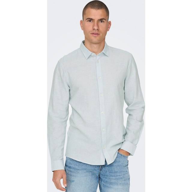 Only & Sons Cashmere Blue Caiden Life Ls Solid Linen Shirt - S