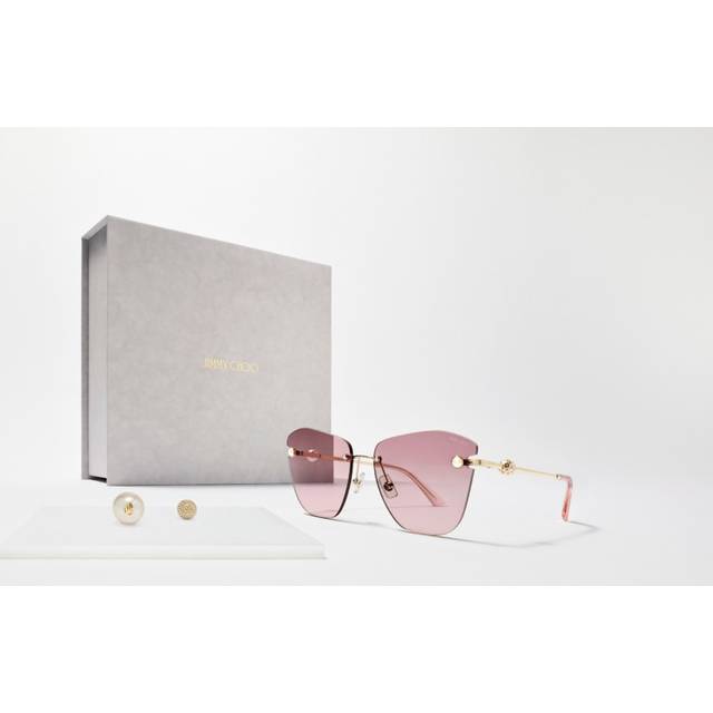 Jimmy Choo Woman Sunglass JC4004HB Sunglasses + Jewelry Gift Set -  Frame color: Pale Gold, Lens color: Brown Gradient Violet