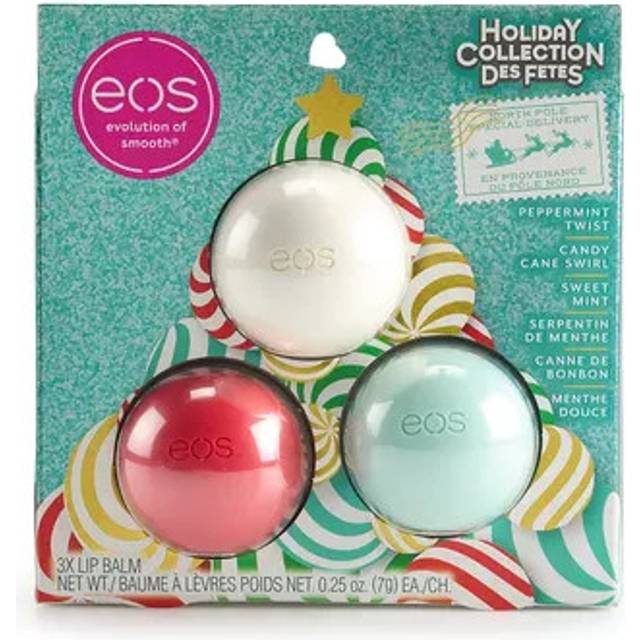eos Holiday Lip Balm Gift Set- Peppermint Twist  Candy Cane Swirl & Sweet Mint  Limited-Edition Skincare  Stocking Stuffers  0.25 oz  3-Pack