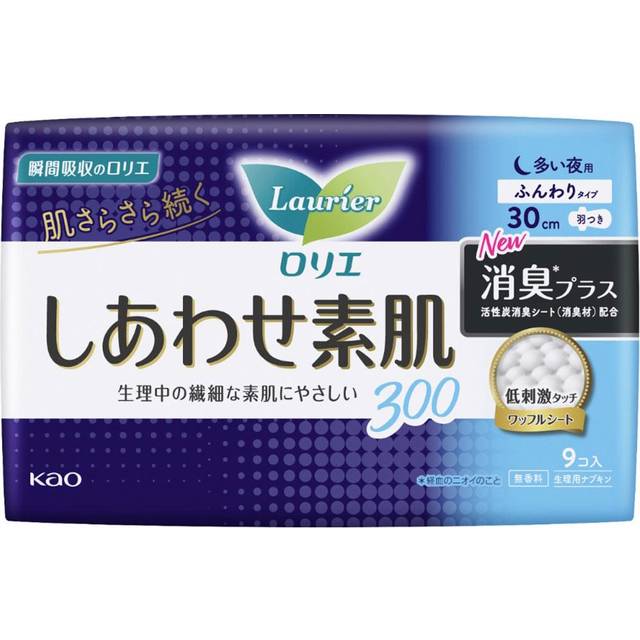 Kao Laurier Shiawase Sodashi Deodorant Plus 30cm For Heavy Night Use, With Wings, 9 Packs (quasi-drug) Laurier Happiness Skin Napkin Skin Care Please