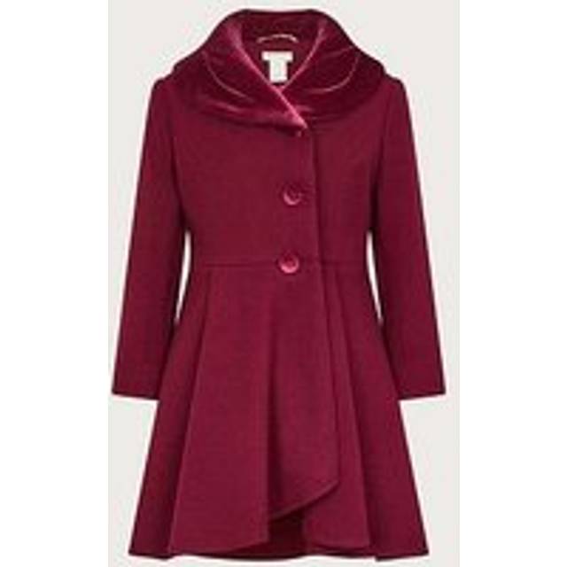 Monsoon Girls Velvet Shawl Collar Coat - Burgundy, Dark Red, Size 12-13 Years - 12-13 YEARS