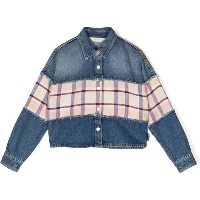 Palm Angels Kids - checked-stripe denim shirt - kids - Cotton - 8 - Blue