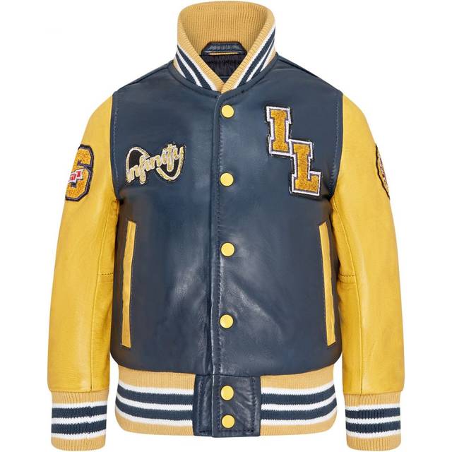 Infinity Leather Childrens Unisex Kids Letterman Varsity College Bomber Jacket - Blue Lamb Leather - Size 6-7Y