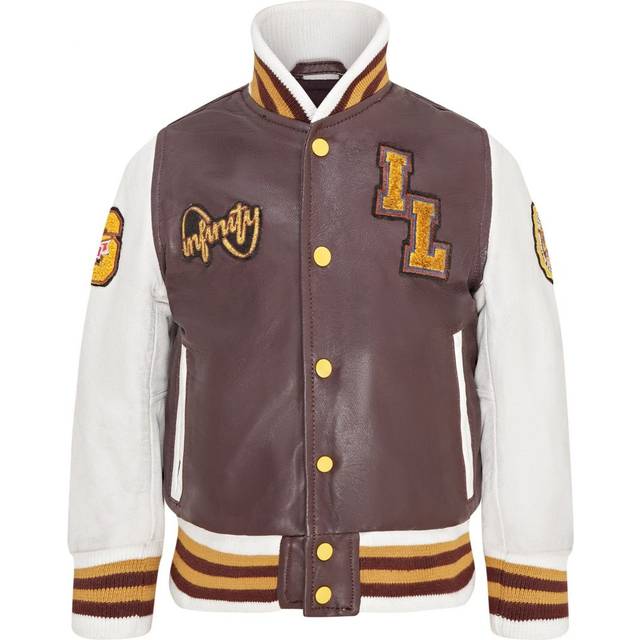 Infinity Leather Childrens Unisex Kids Letterman Varsity College Bomber Jacket - Burgundy Lamb Leather - Size 3-4Y
