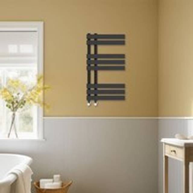 Bathroom D-shape Heated Towel Rail Designer Radiator Ladder Warmer Heating Rads 800x450mm Black