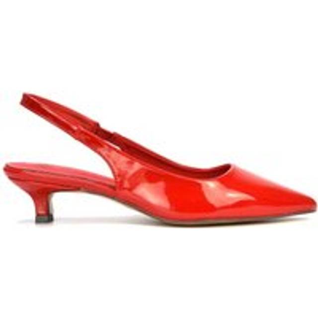 'Jenny' Pointed Toe Low Kitten Heel Slingback Pumps - Red - 7