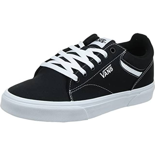 (12, Black/White) Vans Mens Seldan Low-Top Lace Up Casual Fashion Canvas Trainers Sneakers Shoes