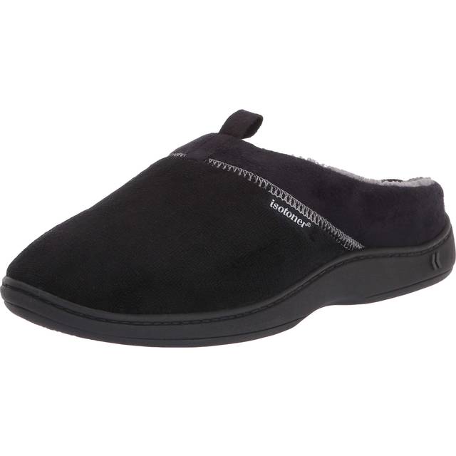 Isotoner Men's Microterry Jared Hoodback Slippers - Black XX Large (XX Large)