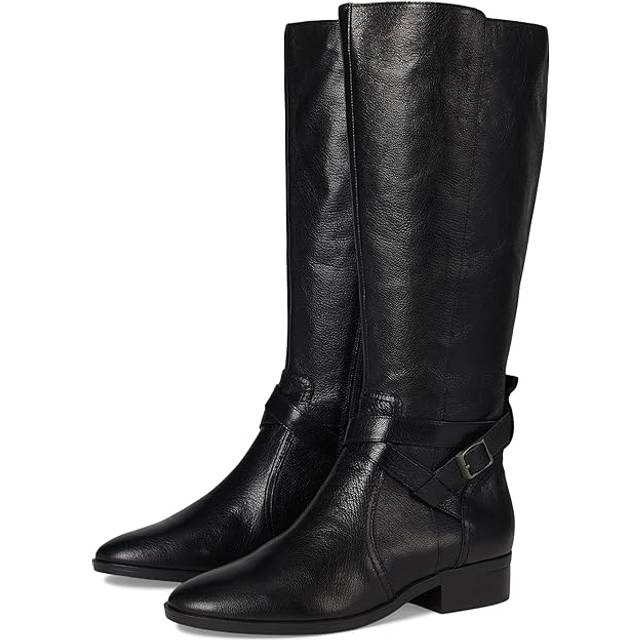 Naturalizer Rena 2 Wide Calf Riding Boots, Black Leather, 7.0M Block Heels, Zip Closure