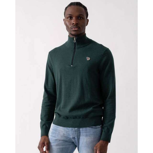 PS Paul Smith Dark Green Cotton-Blend Zebra Logo Half Zip Sweater