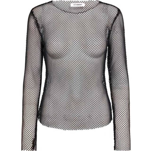 Co'Couture, Long Sleeve Tops, female, Black, L, Black Net Blouse Top