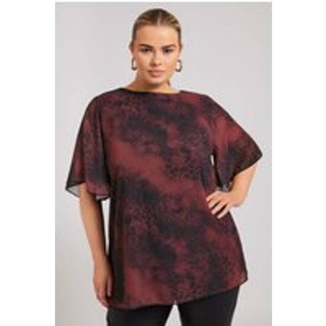 Yours London Curve Burgundy Red Animal Print Flutter Sleeve Blouse, Women's Curve & Plus Size, Yours London - 30-32