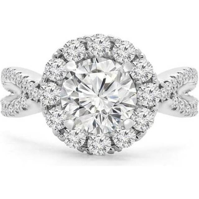 Majesty Diamonds MD240094-4.5 2.25 CTW Round Diamond Twisted Split-Shank Halo Engagement Ring in 14K White Gold - Size 4.5