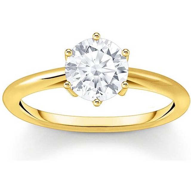 Womens Thomas Sabo Solitaire 18ct Yellow Gold-Plated 925 Sterling Silver and Brilliant-Cut Cubic Zirconia Ring