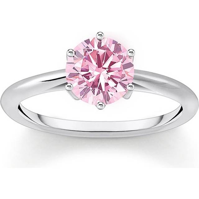 Thomas Sabo TR2474-051-9-54 Silberner Ring mit Pinkfarbenem Stein im Brillantschliff Damen