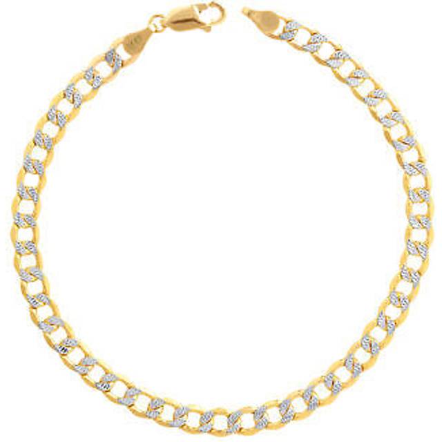 14k yellow gold 5.5mm diamond cut pave cuban chain bracelet mens womens 7" 8" 9"
