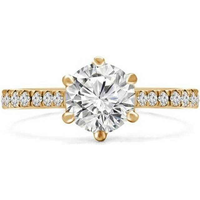 Majesty Diamonds MD240170-P 1.2 CTW Round Lab Created Diamond Tapered Solitaire with Accents Engagement Ring in 14K Yellow Gold - Size 4 to 9