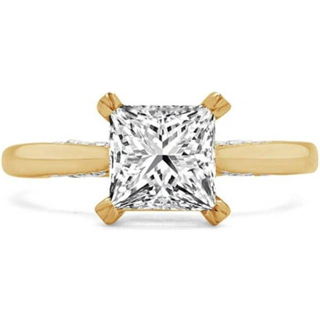Majesty Diamonds MD240147-4.5 1.13 CTW Princess Diamond Hidden Halo Solitaire with Accents Engagement Ring in 14K Yellow Gold - Size 4.5