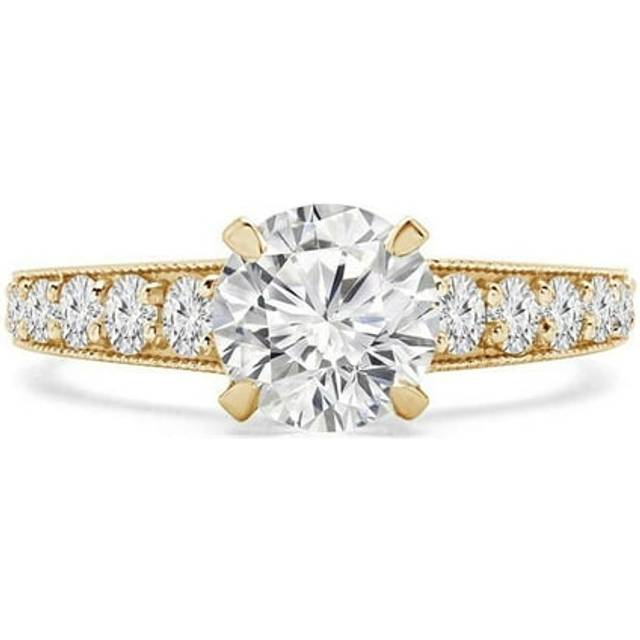 Majesty Diamonds MD240170-3 1.2 CTW Round Lab Created Diamond Tapered Solitaire with Accents Engagement Ring in 14K Yellow Gold - Size 3