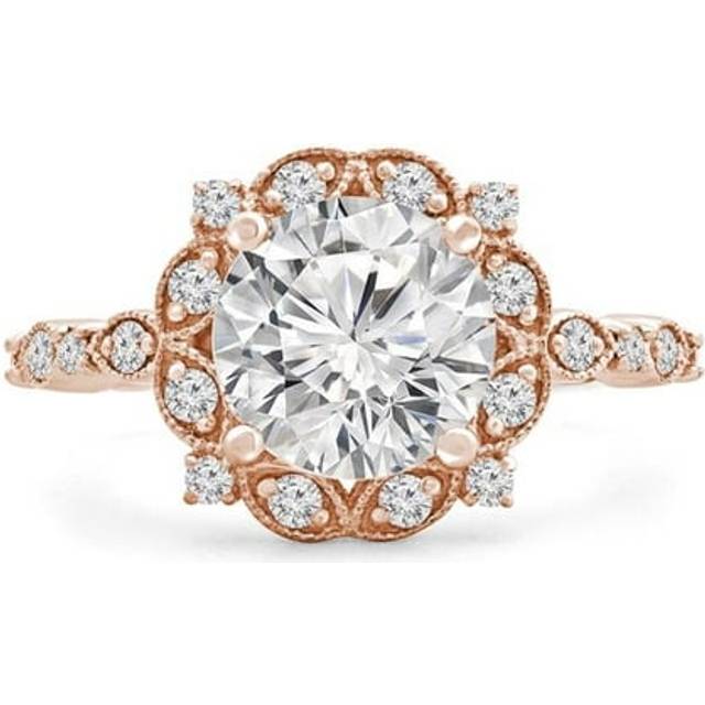 Majesty Diamonds MD240142-8.5 0.8 CTW Round Diamond Vintage Floral Halo Engagement Ring with Accents in 14K Rose Gold - Size 8.5
