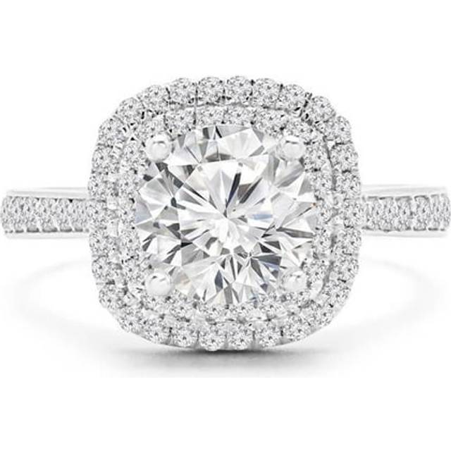 Majesty Diamonds MD240265-6.5 0.88 CTW Round Lab Created Diamond Tapered Double Cushion Halo Engagement Ring in 14K White Gold - Size 6.5