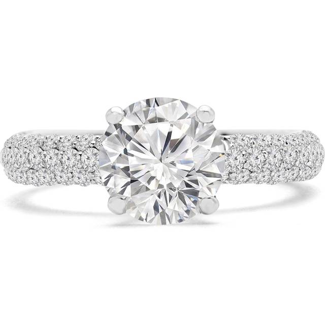 Majesty Diamonds MD240178-7.5 1.5 CTW Round Lab Created Diamond Three-Row Pave Solitaire with Accents Engagement Ring in 10K White Gold - Size 7.5