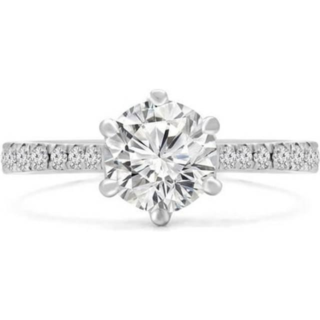 Majesty Diamonds MD240167-6 1.5 CTW Round Lab Created Diamond Tapered Solitaire with Accents Engagement Ring in 14K White Gold - Size 6