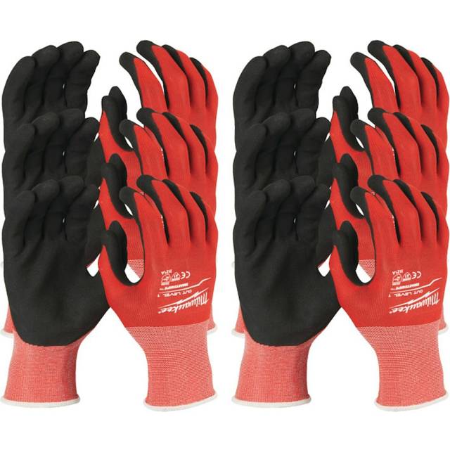 Milwaukee Cut Level 1 Dipped Work Gloves Black / Red 2XL Pack of 12