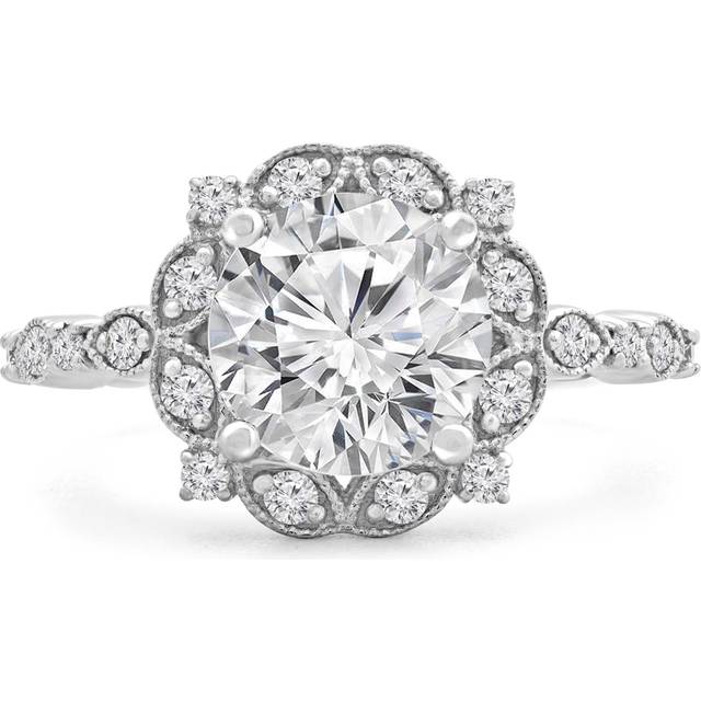 Majesty Diamonds MD240093-7 0.88 CTW Round Diamond Vintage Floral Halo Engagement Ring in 14K White Gold - Size 7