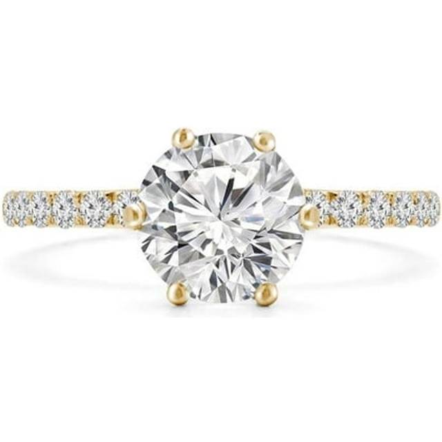 Majesty Diamonds MD240266-4 0.8 CTW Round Lab Created Diamond 6-Prong Solitaire with Accents Engagement Ring in 14K Yellow Gold - Size 4