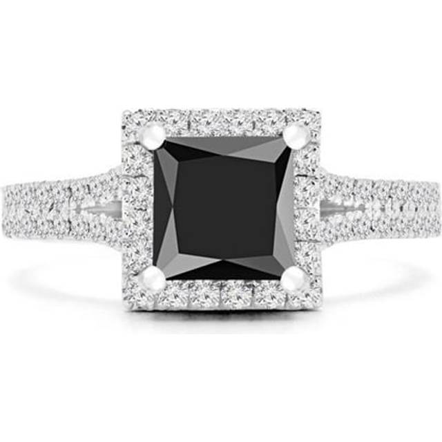 Majesty Diamonds MD240245-5.5 1.5 CTW Princess Black Diamond Two-Row Princess Halo Engagement Ring in 14K White Gold - Size 5.5