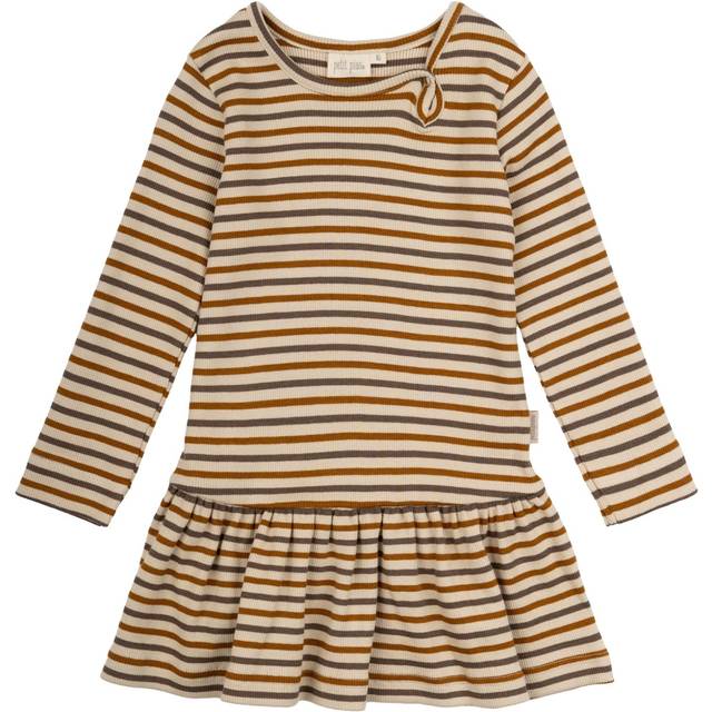 Petit Piao Klänning - Rib - Modal - Chocolate Brown/Golden Sön/D - Petit Piao - 1 år (80) - Klänning