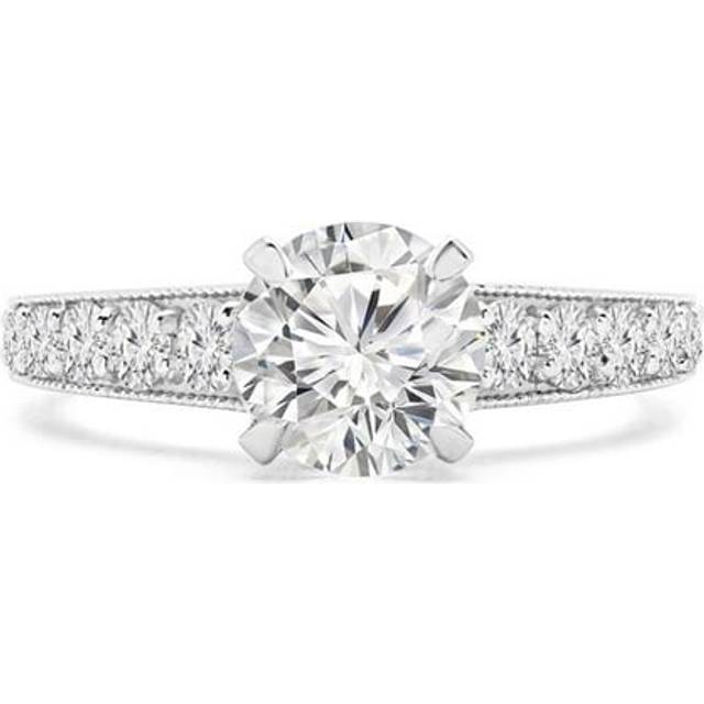 Majesty Diamonds MD240097-4 1.25 CTW Round Lab Created Diamond Vintage Tapered Solitaire with Accents Engagement Ring in 14K White Gold - Size 4