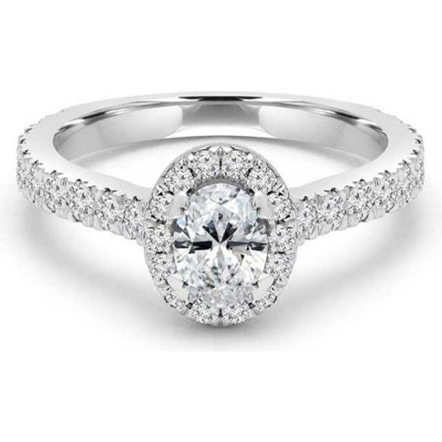 Majesty Diamonds MD240249-5.5 0.88 CTW Oval Diamond Cathedral Tapered Halo Engagement Ring with Accents in 14K White Gold - Size 5.5
