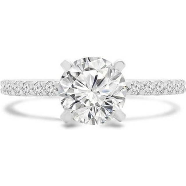 Majesty Diamonds MD240072-4 0.88 CTW Round Diamond Solitaire with Accents Engagement Ring in 14K White Gold - Size 4