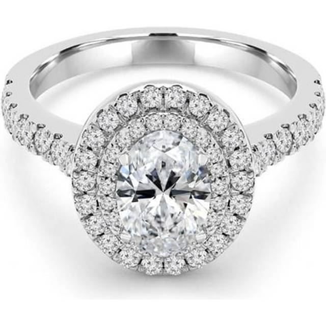 Majesty Diamonds MD240214-6.5 1.4 CTW Oval Diamond Cathedral Double Oval Halo Engagement Ring in 14K White Gold - Size 6.5