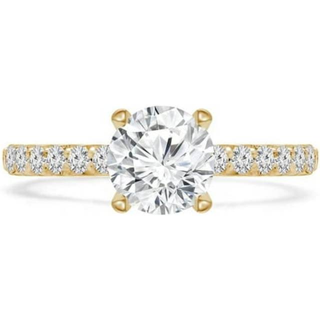 Majesty Diamonds MD240112-P 1.5 CTW Round Lab Created Diamond Shared-Prong Solitaire with Accents Engagement Ring in 14K Yellow Gold - Size 4 to 9
