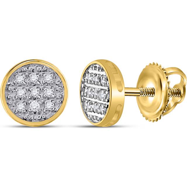 GND 117928 1-20 CTTW 10KT Yellow Gold Mens Round Diamond Circle Cluster Stud Earrings